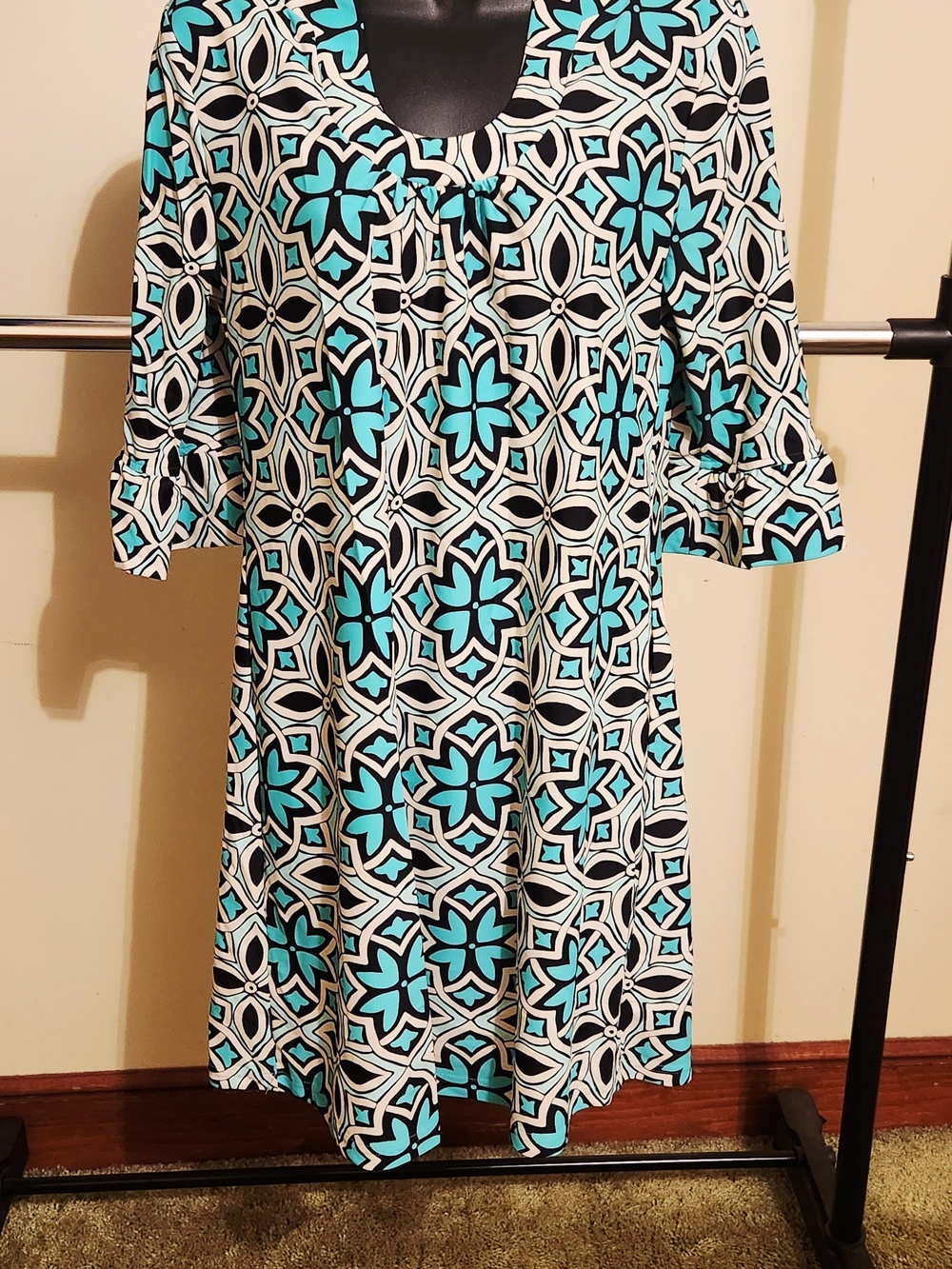 Aryeh Turquoise Black White Geometric Midi Dress